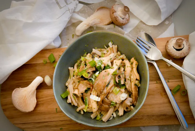 Glutenvrije pasta, Pasta met oesterzwammen, Pasta met paddestoelen, Vegan recept, Vegetarisch pasta recept, Vegetarisch recept, Waar zijn champignons goed voor, Waar zijn paddestoelen goed voor,